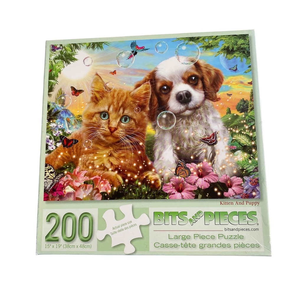 Bits And Pieces Kitten And Puppy 200 Pcs Large Format Puzzle Complete
